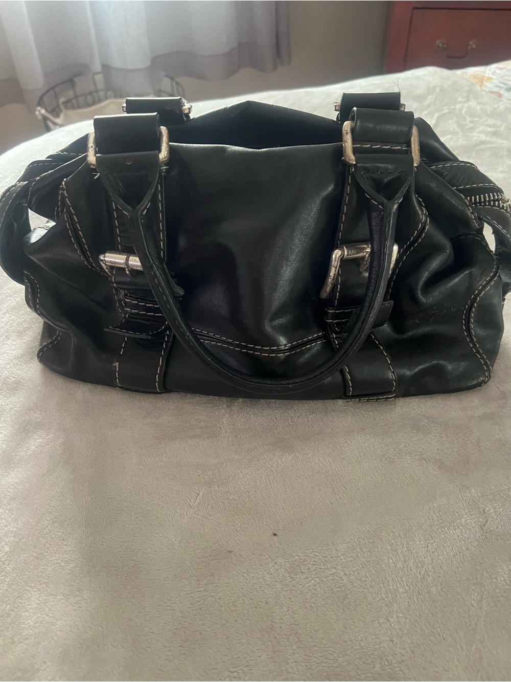 Michael Kors Black Leather Satchel with Contrast Stitching - Picture 2 of 3